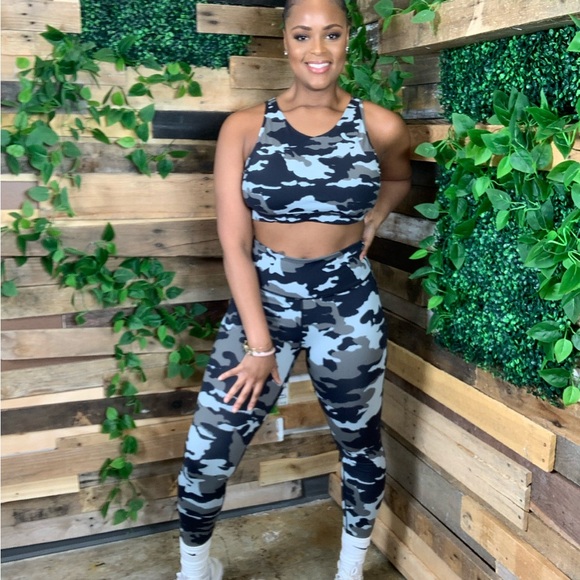 BAshley Pants - Black and Gray Camo Leggings Set